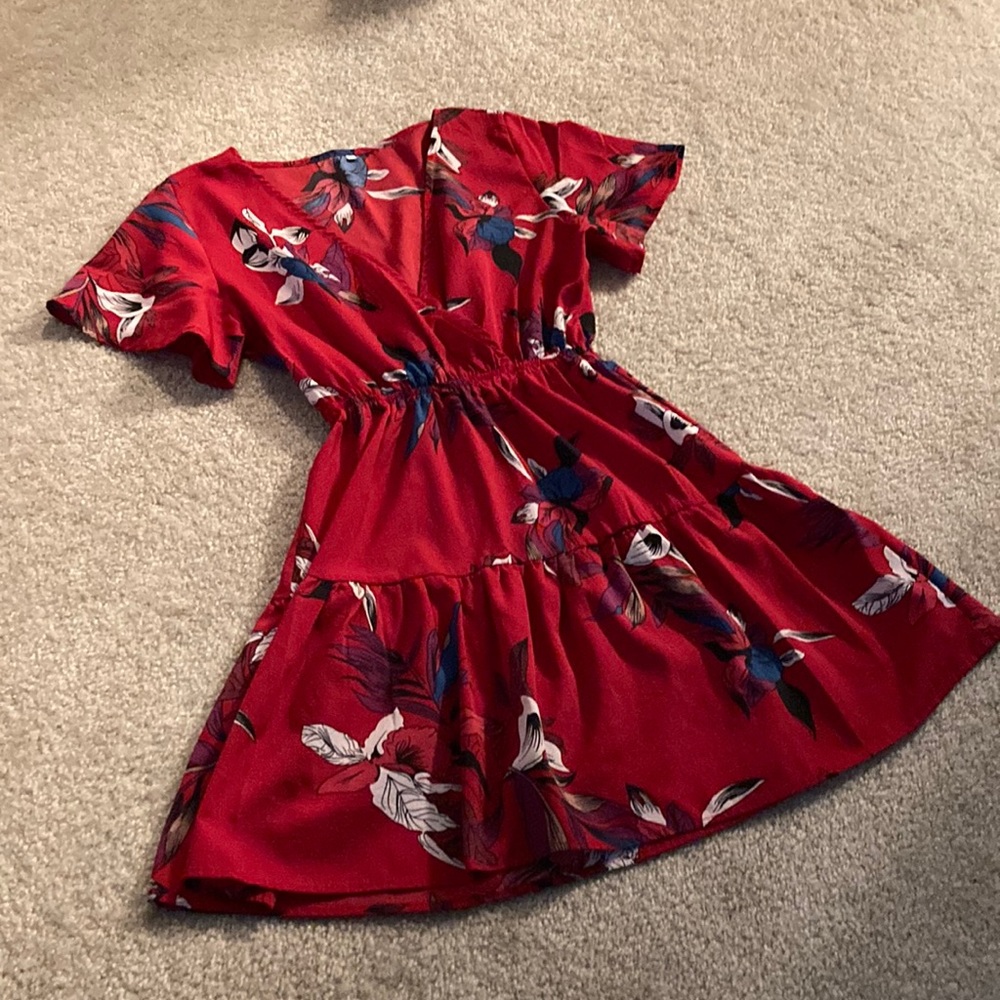 Red floral summer dress